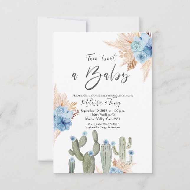 Invitation BLUE Cactus Taco à propos de BABY Boy Show Invitat (Devant)