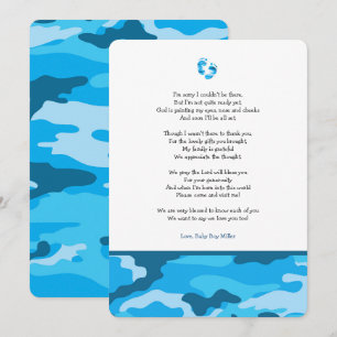 Invitation Blue Camo fille poème baby shower merci note
