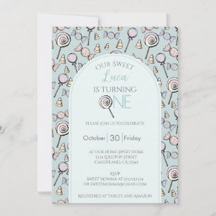 Invitation Blue Candy 1er anniversaire Photo