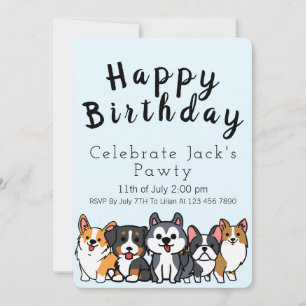 Invitation Blue - Celebrate Paw-ty caricature chiots Invitati