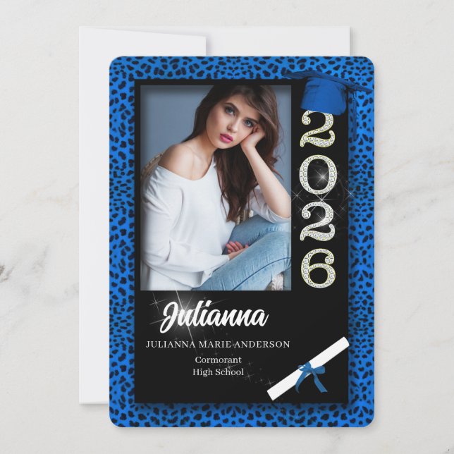 Invitation Blue Cheetah Print Class of 2025 Graduation