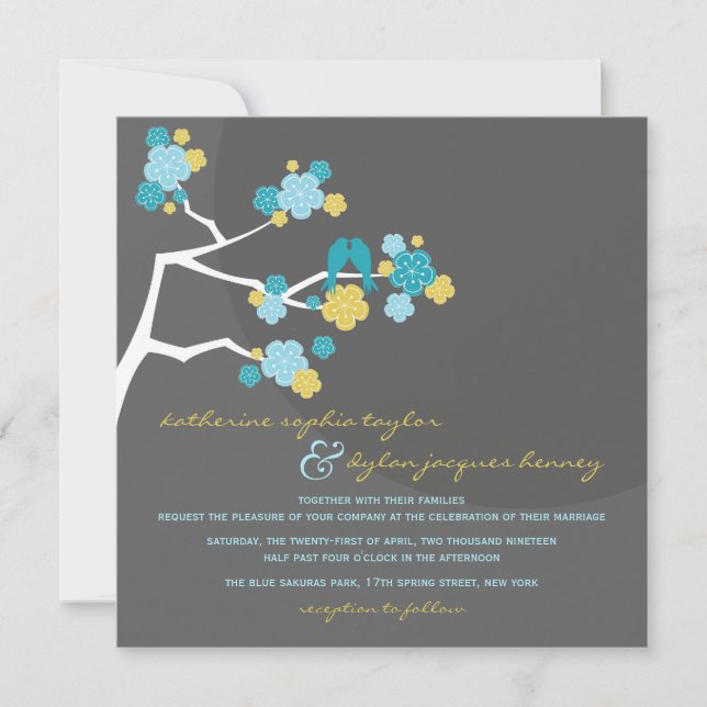 Invitation Blue Cherry Blossoms Inséparables Mariage Invitati (Devant)
