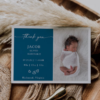 Invitation Blue Chic Minimalist Photo Baby Announcement Card