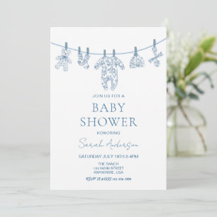 Invitation Blue Chinoiserie Toile Baby shower de vêtements bé