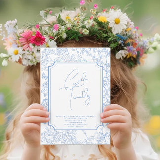 Invitation Blue Chinoiserie Toile de Jouy Mariage Date de sau