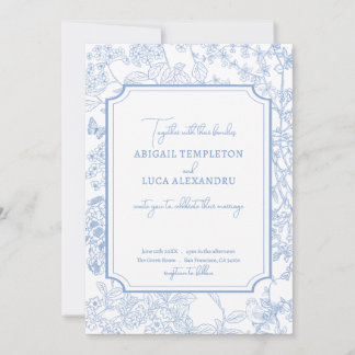 Invitation Blue Chinoiserie Toile de Jouy Mariage Date de sau
