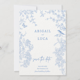 Invitation Blue Chinoiserie Toile de Jouy Mariage Enregistrer