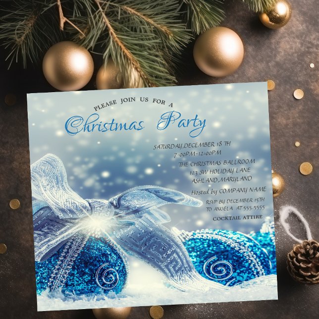 Invitation Blue Christmas Balls Entreprise Noël (Créateur téléchargé)
