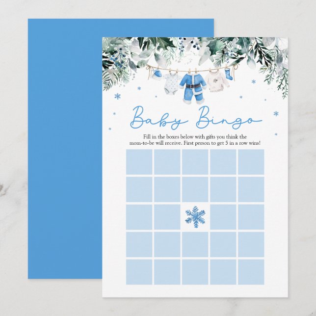 Invitation Blue Christmas Père Noël Baby Bingo Baby shower Je (Devant / Derrière)