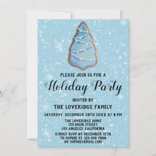 Invitation Blue Christmas Tree Cookie Fête de Noël Neige