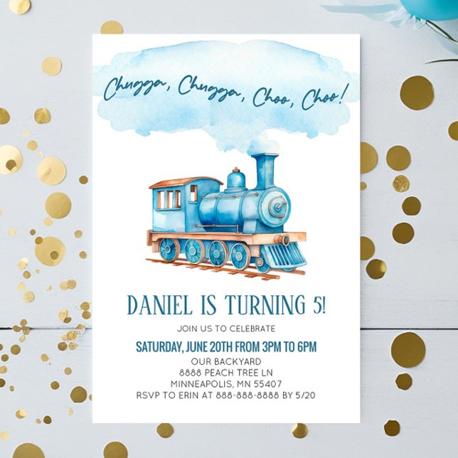 Invitation Blue Chugga Choo Choo Train fête d'anniversaire (Créateur téléchargé)