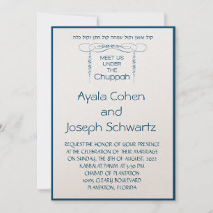 Invitation Blue Chuppah Hébreu Leaf somptueux Mariage Inviter