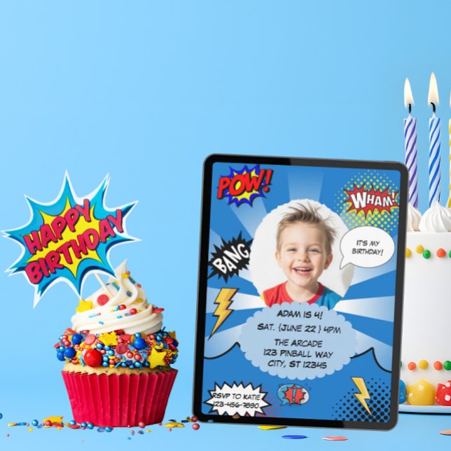 Invitation Blue Comic fête d'anniversaire (Créateur téléchargé)