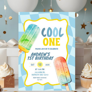 Invitation Blue Cool One Popsicle Summer Boy Anniversaire