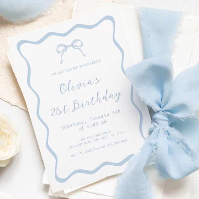 Invitation Blue Coquette Bow Anniversaire de fête Adulte (Créateur téléchargé)