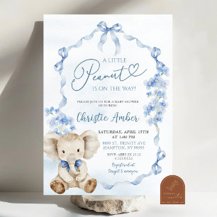 Invitation Blue Coquette Elephant Little Peanut Baby shower