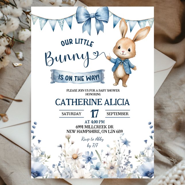 Invitation Blue Coquette Little Bunny Baby Shower (Créateur téléchargé)