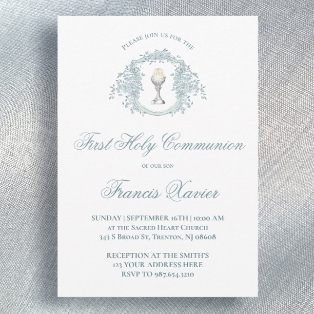Invitation blue crest chalice | First Communion (Créateur téléchargé)