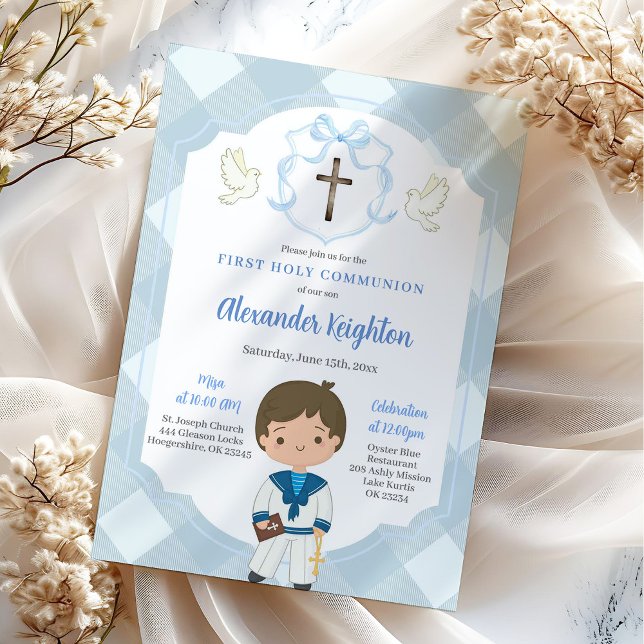 Invitation Blue Crest Sailor Boy First Holy Communion (Créateur téléchargé)