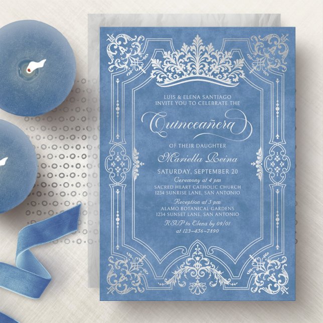 Invitation Blue Crown Tiara Elegant Quinceanera (Créateur téléchargé)