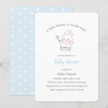 Blue Cute Bunny Aquarelle Simple Baby shower garço