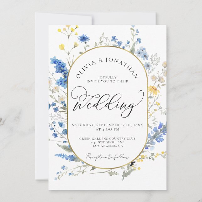 Invitation Blue Dainty Gold All in 1 Budget QR Code Mariage (Devant)