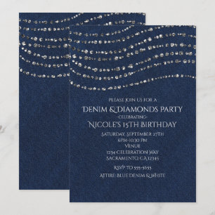 Invitation Blue Denim & Diamonds Sparkling Birthday Party