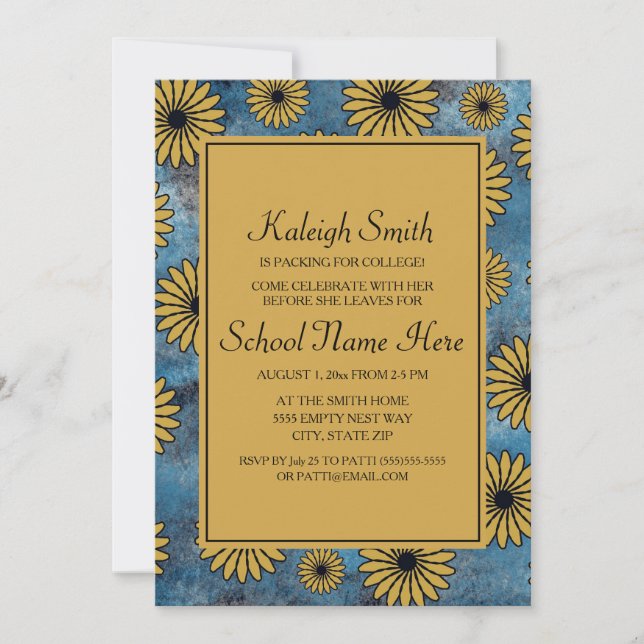Invitation Blue Denim Jaune Floral College Trunk Party (Devant)