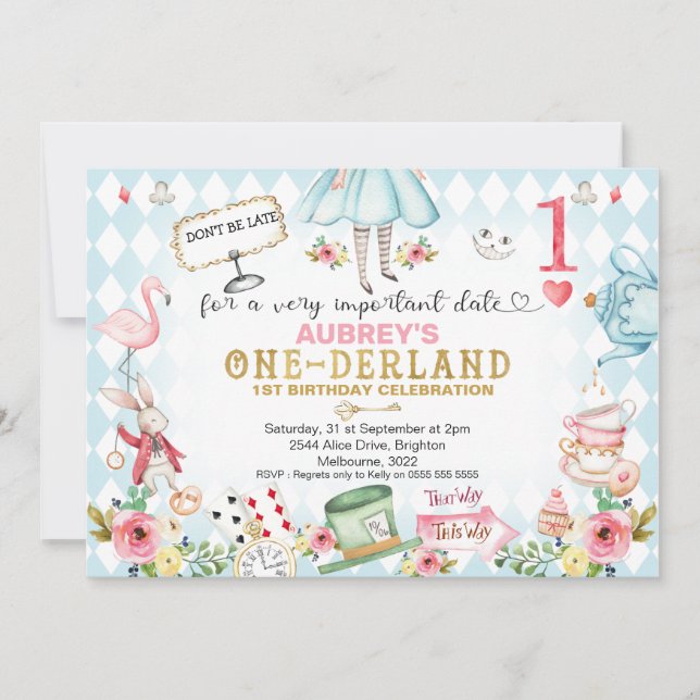 Invitation Blue Diamond Gold Alice Un derland 1er anniversair (Devant)