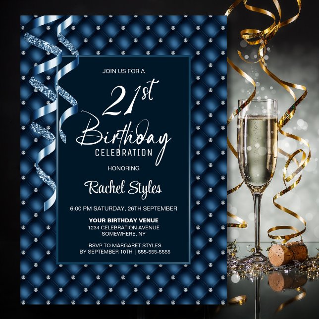 Invitation Blue Diamond Motif 21e fête d'anniversaire (Créateur téléchargé)