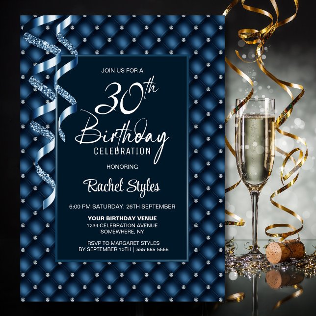 Invitation Blue Diamond Motif 30e fête d'anniversaire (Créateur téléchargé)