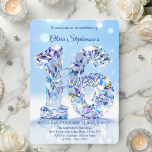 Invitation Blue Diamond Sparkle Glamour Fête d'anniversaire S