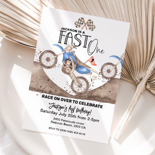 Invitation Blue Dirt Bike 1er anniversaire Fast ONE