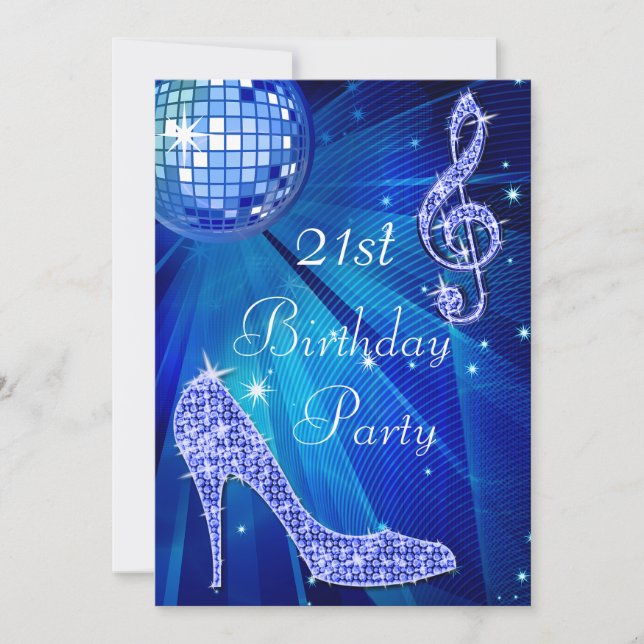 Invitation Blue Disco Ball and Heels 21e anniversaire (Devant)