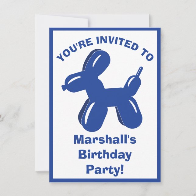 Invitation Blue Dog Balloon Animal Boys fête d'anniversaire (Devant)