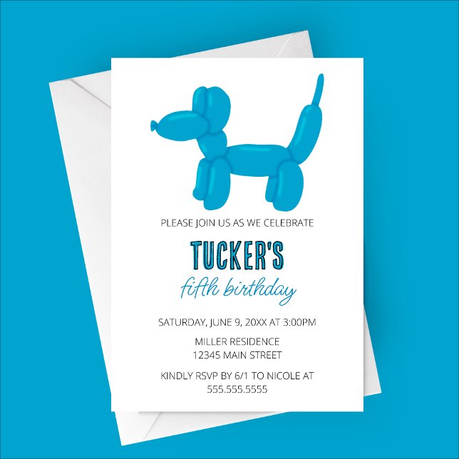 Invitation Blue Dog Balloon Animal fête d'anniversaire (Blue Dog Balloon Animal Birthday Party Invitation)