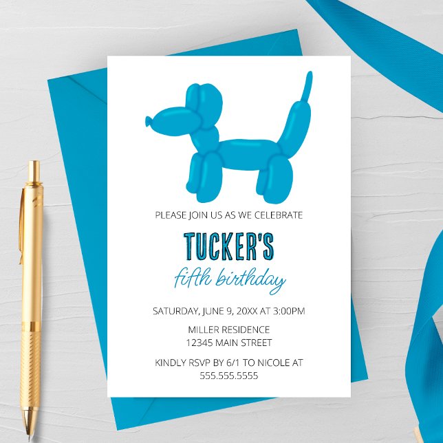 Invitation Blue Dog Balloon Animal fête d'anniversaire (Créateur téléchargé)