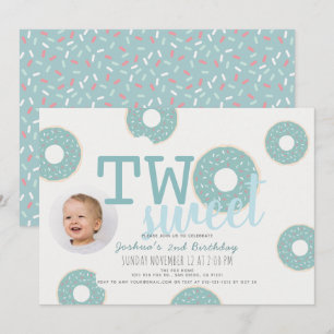 Invitation Blue Donut Two Sweet Boy Photo 2e anniversaire