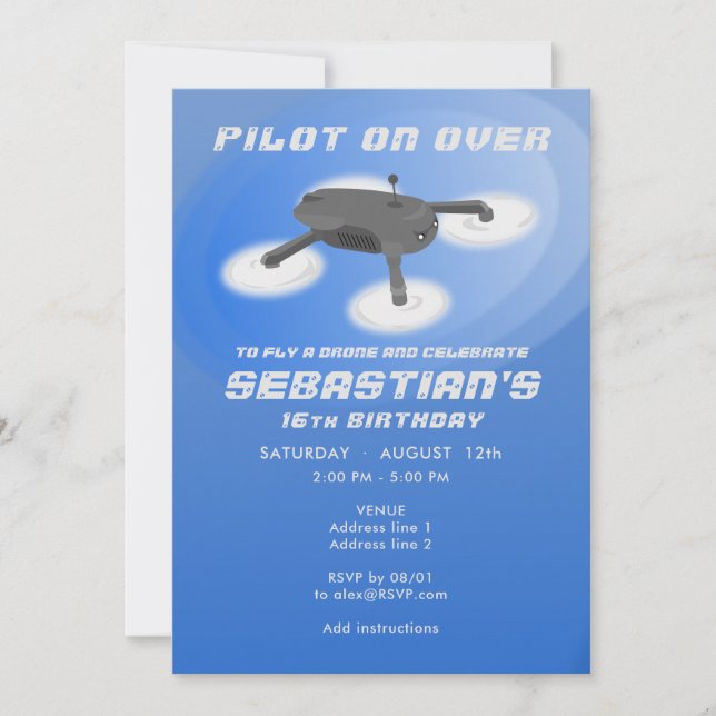 Invitation Blue Drone Racing RC Aerial Vehicle Anniversaire (Devant)