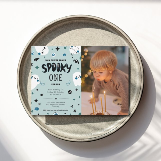 Invitation Blue éffrayant un halloween garçon 1er anniversair (Créateur téléchargé)