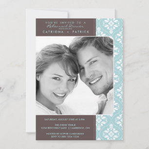 Invitation Blue Elegant Damask Photo Rehearsal Dinners Invita