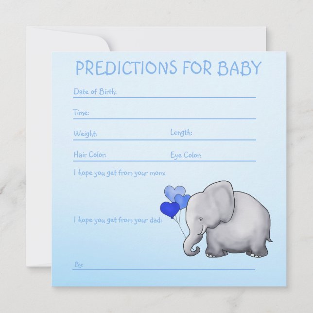 Invitation Blue Elephant Baby Boy Douche prédictions pour béb (Devant)