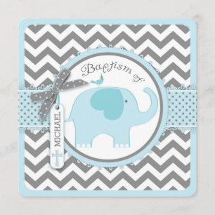 Invitation Blue Elephant Bird and Chevron Imprimer le baptême