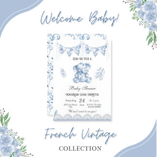 Invitation Blue Elephant Chinoiserie-Baby shower
