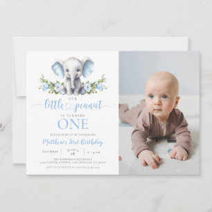 Invitation Blue Elephant Little Peanut Boy 1er Anniversaire P