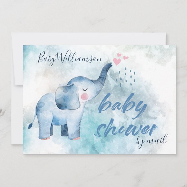 Invitation Blue Elephant Long Distance Baby shower Par Mail (Devant)