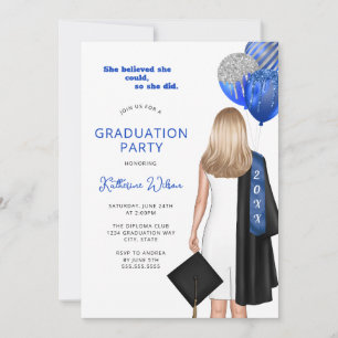 Invitation Blue Elle Croit Photo Graduation Party