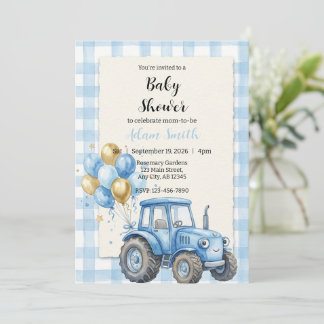 Invitation Blue Farm Tractor Boy Baby Shower