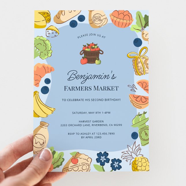 Invitation Blue Farmers Market Organic Farm Fresh Birthday (Créateur téléchargé)