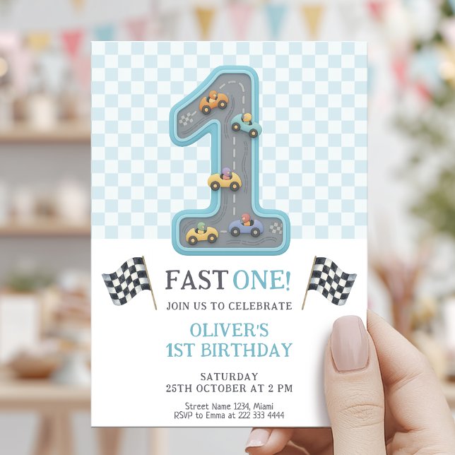 Invitation Blue Fast One Birthday Race (Créateur téléchargé)
